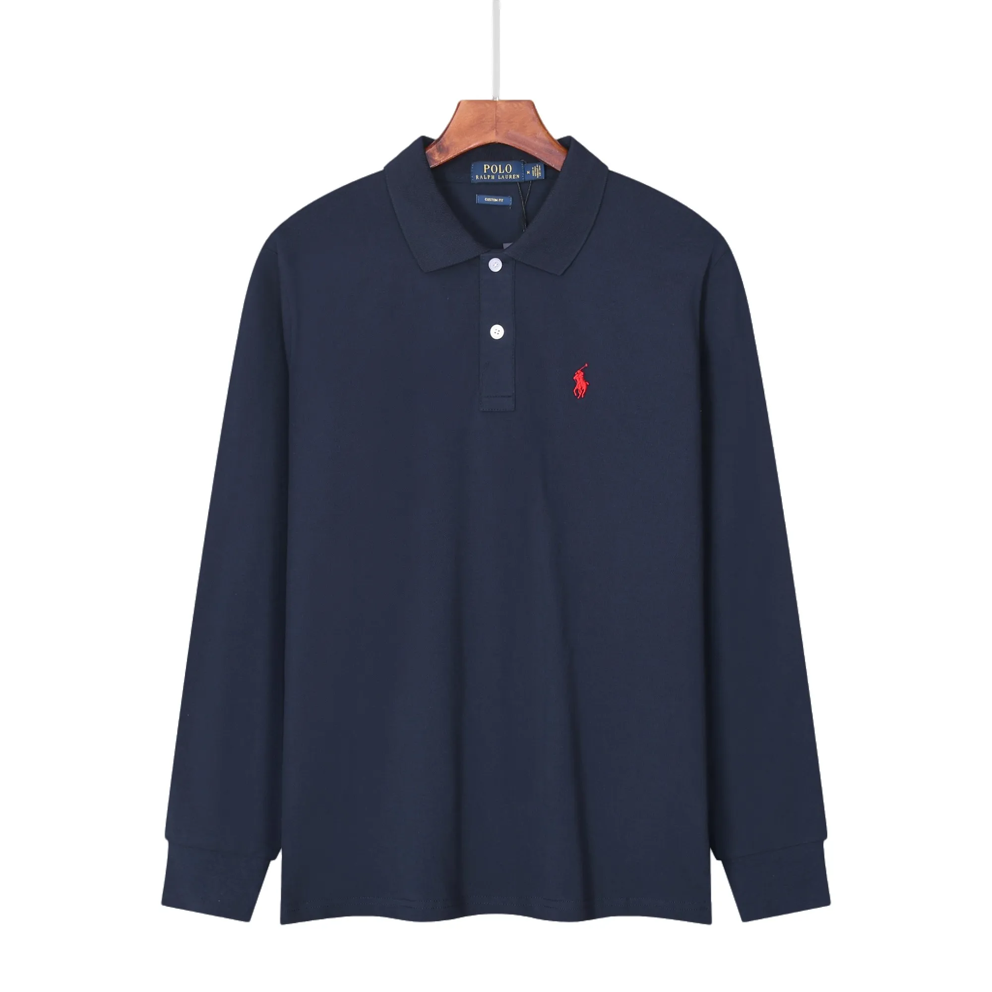 P160 2650#RL Ralph Lauren pony lapel long-sleeved polo shirt Color: Black White Gray Royal Blue Size: M-XXL Fabric: 230g stretch piqué cotton